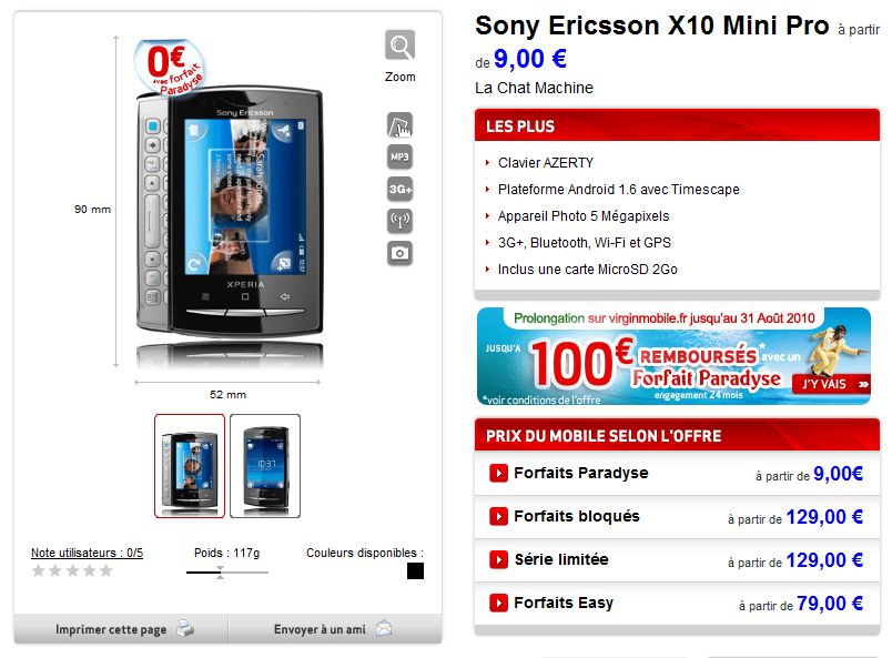 xperia x10 mini pro chez virgin