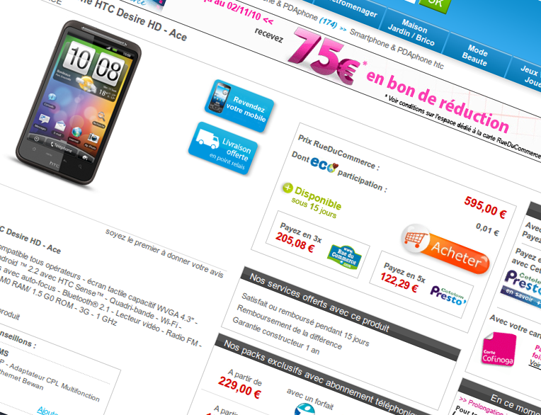 HTC Desire HD rueducommerce HTC Desire HD rueducommerce
