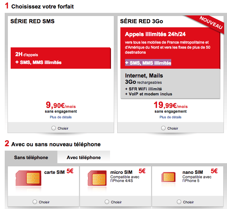 Forfait illimité SMS et appels - abonnements pas cher GSM avec textos et voix sans engagement - RED de SFR