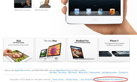 The Samsung/Apple UK judgment link on Apple's UK website apple samsung declaration