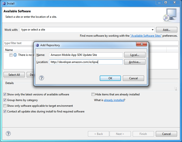 Ajout du plugin Amazon Marketplace dans Eclipse