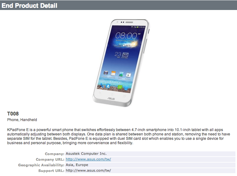 android asus padfone e 4.7 pouces bluetooth sig