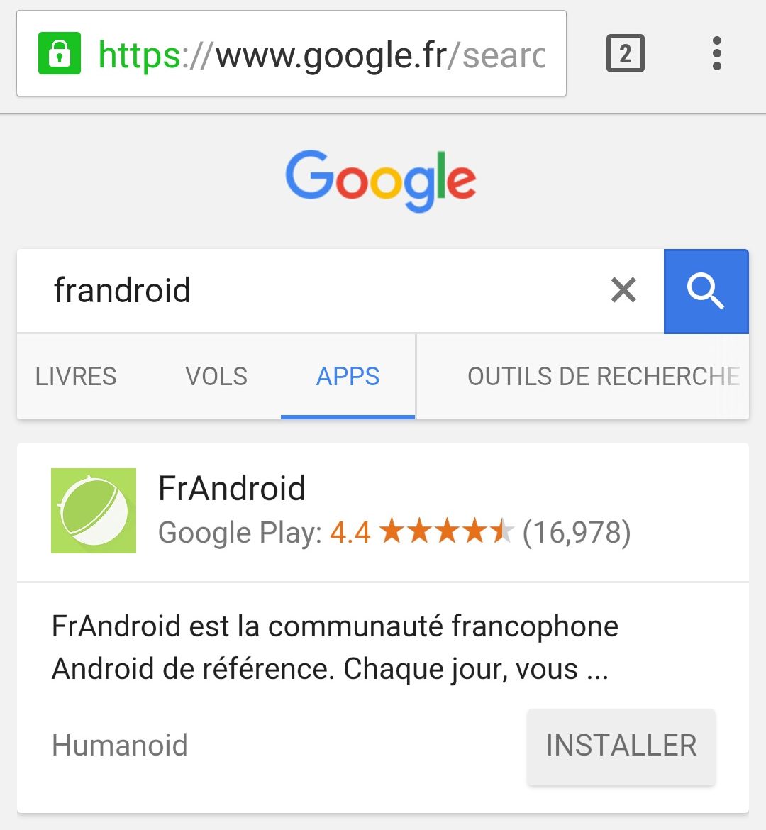 onglet app google