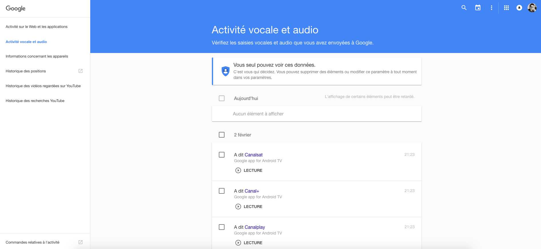 Google activité audio