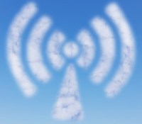 wifi sign cloud on blue sky background