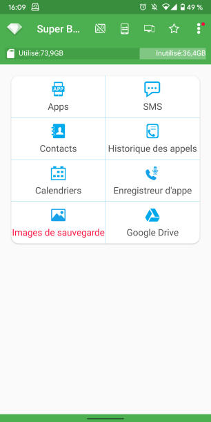 L'accueil de l'application
