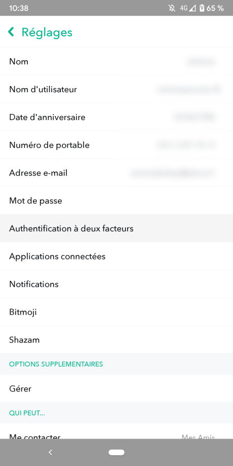 Snapchat double authentification 1