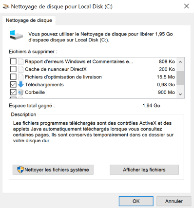Libérer espace Windows 18