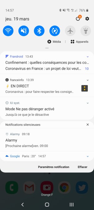 Les notifications sur le Samsung Galaxy Note 10 Lite