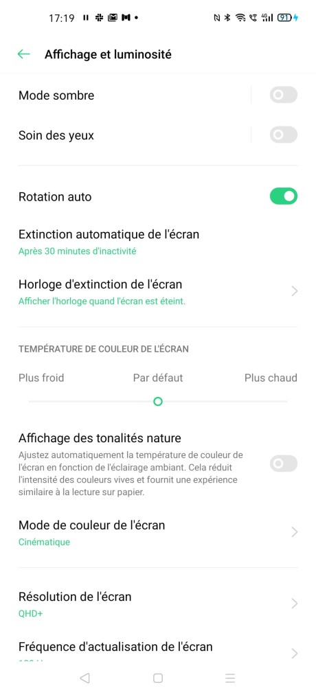 Le réglage de la température sur l'Oppo Find X2 Pro