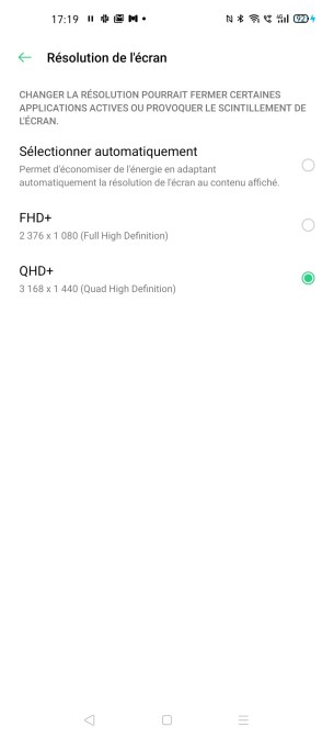Le réglage de la définition sur l'Oppo Find X2 Pro