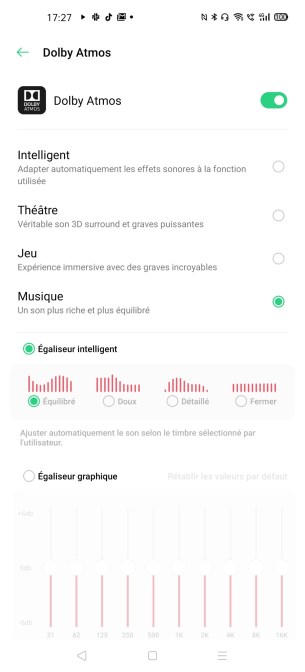 Le mode musique intègre plusieurs presets