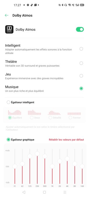 Le mode musique permet d'accéder à un égaliseur