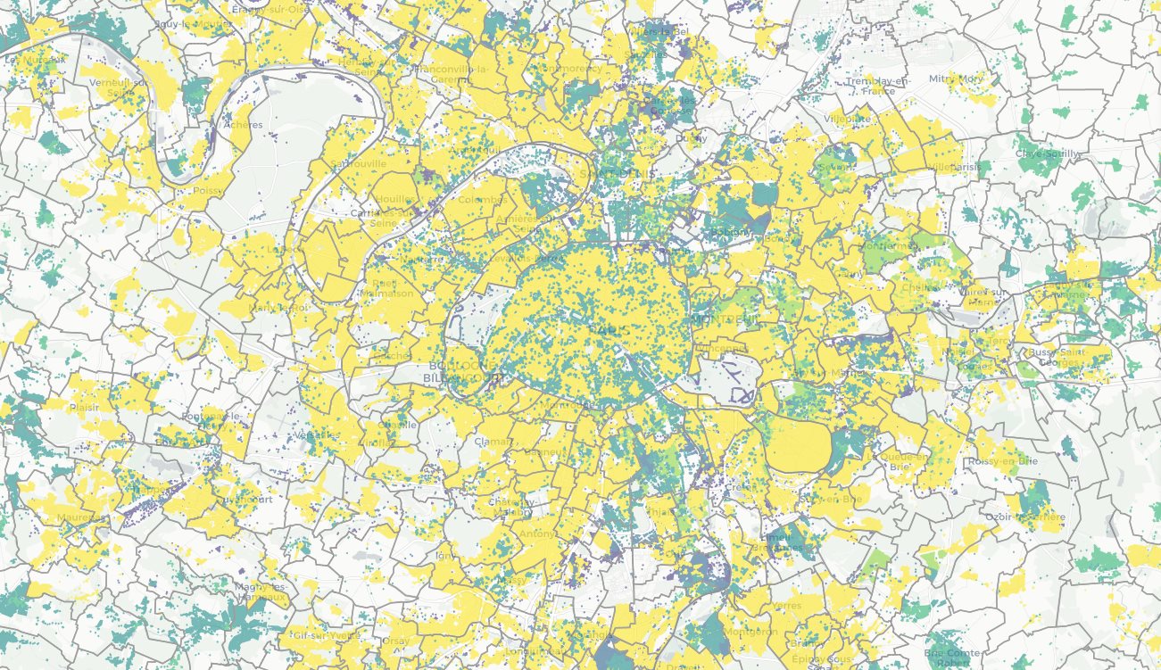 Carte Arcep des débits internet en ile de France