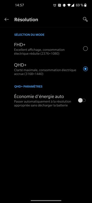 Réglages affichage OnePlus 8 Pro