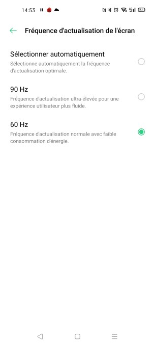 Le réglage du taux de rafraîchissement sur l'Oppo Find X2 Neo