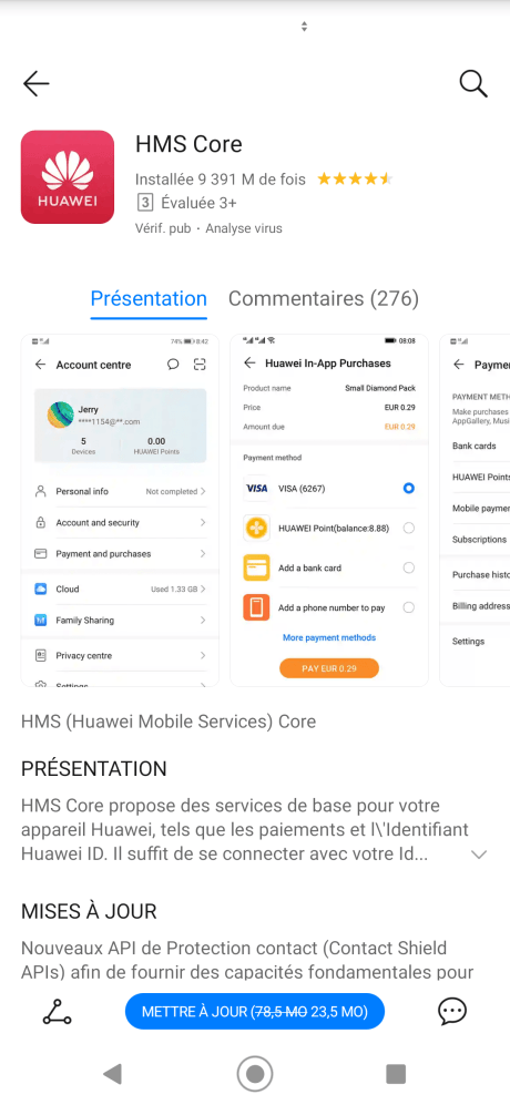 Les HMS Core doivent être installés depuis App Gallery