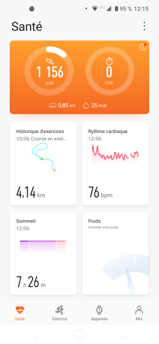 L'onglet Santé du l'application Huawei Santé
