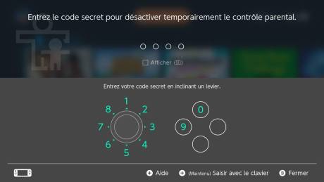 Nintendo Switch contrôle parental code