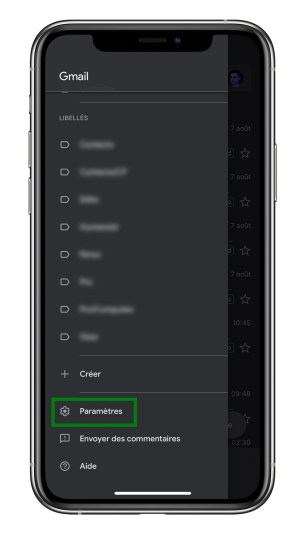 Les paramètres se trouvent dans le menu de Gmail // Source : Frandroid