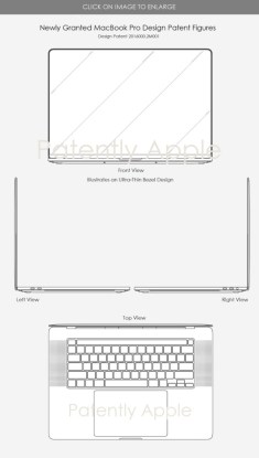 Un brevet de conception obtenu par Apple pour des bords fins sur un MacBook Pro // Source : Patently Apple
