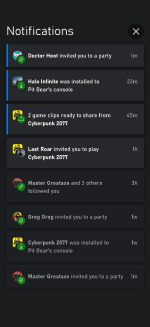 Les notifications sur la future appli mobile Xbox
