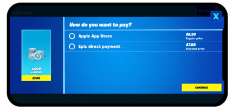Paiement Fortnite sur iOS