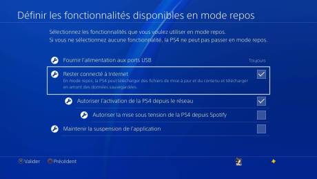 Playstation 4 PS4 stockage données fonctions mode repos