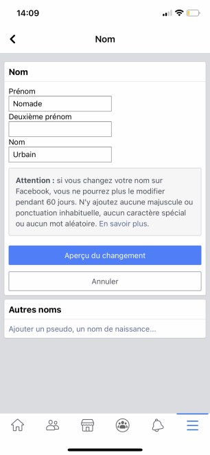 Comment changer son nom sur Facebook de son appli smartphone 05