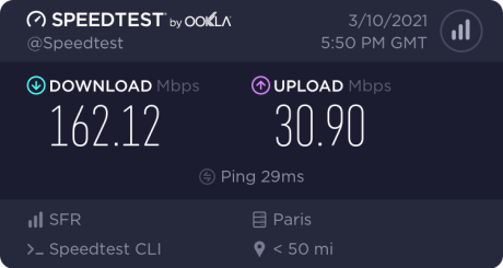 Exemple de débit avec la 5G de SFR en intérieur