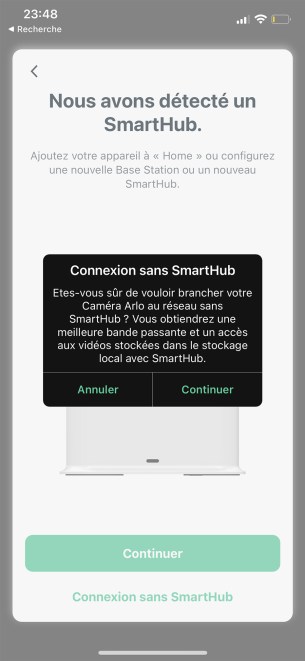 La détection du Smart Hub dans l'App Arlo // Source : Frandroid / Yazid Amer
