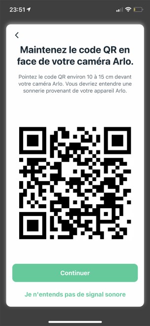 Le QR Code d'installation de la caméra Arlo // Source : Frandroid / Yazid Amer