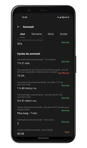 OnePlus Health - Détails suivi sommeil