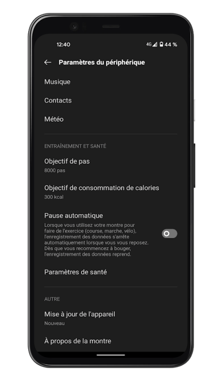 OnePlus Health - Paramètres