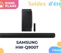 Promotion appliquée sur la barre de son Samsung HW-Q900T pendant les soldes.