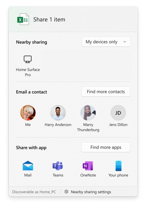 La nouvelle fenêtre de partage de document sous Windows 11 // Source : Windows Latest