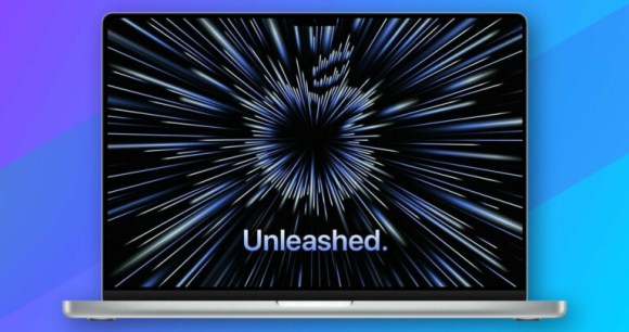 Le MacBook Pro 16 pouces (2021) avec l'affiche de la keynote Apple // Source : Apple Le MacBook Pro 16 pouces (2021) avec l'affiche de la keynote Apple // Source : Apple