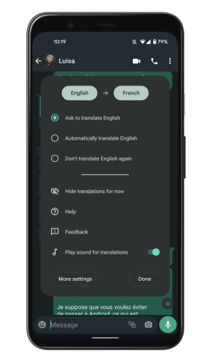 Live Translate sur un Pixel 5. // Source : Frandroid