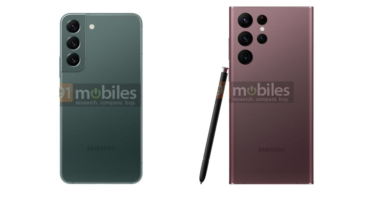 Les visuels des S22 et S22 Ultra ayant fuité // Source : 91mobiles