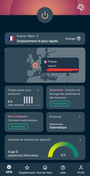 Interface mobile ExpressVPN