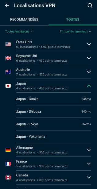 Interface mobile ExpressVPN 3