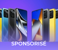Les Poco X4 Pro 5G à gauche et les Poco M4 Pro 4G à droite
