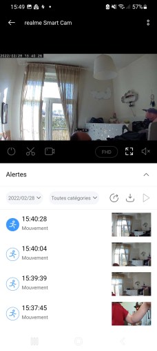 Alertes : les captures d’écrans réalisées lors d’une détection de mouvement ou de son // Source : Yazid Amer - Frandroid