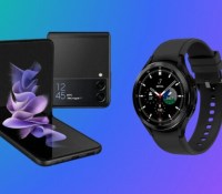 Le Samsung Galaxy Z Flip 3 à gauche et la Samsung Galaxy Watch 4 Classic (42 mm) à droite.