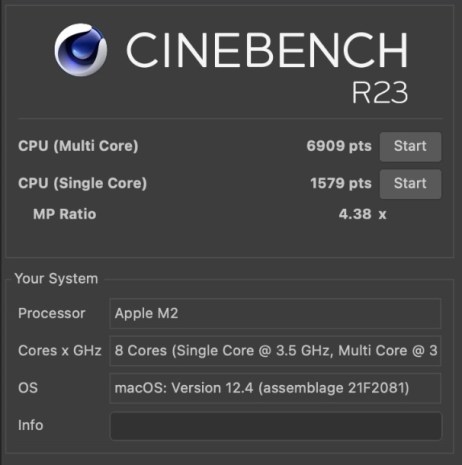 MacBook Air M2 Cinebench R23 resultats benchmark 1