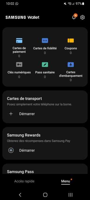 L'interface de Samsung Wallet