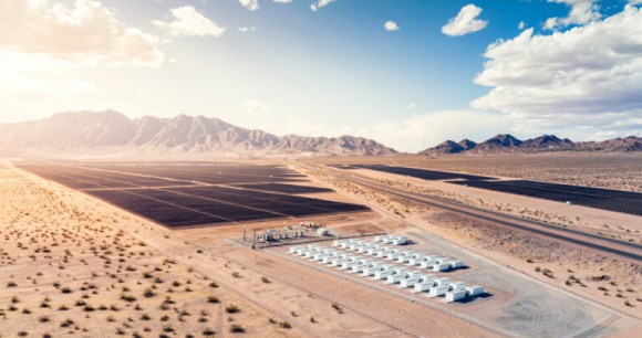 Tesla Megapack et une ferme de panneaux photovoltaiques Tesla Megapack et une ferme de panneaux photovoltaiques