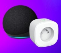 pack echo dot 5 + prise connectée fond violet