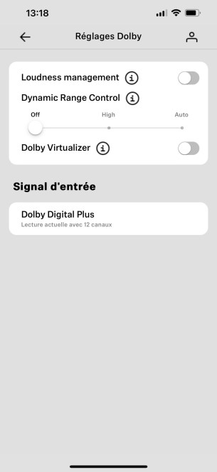 Quelques réglages supplémentaires sont proposés pour les flux Dolby.