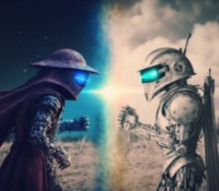 Microsoft ChatGPT vs Google Bard, les deux IA sont représentées par des robots // Source : Image créée par Frandroid avec Midjourney Microsoft ChatGPT vs Google Bard, les deux IA sont représentées par des robots // Source : Image créée par Frandroid avec Midjourney